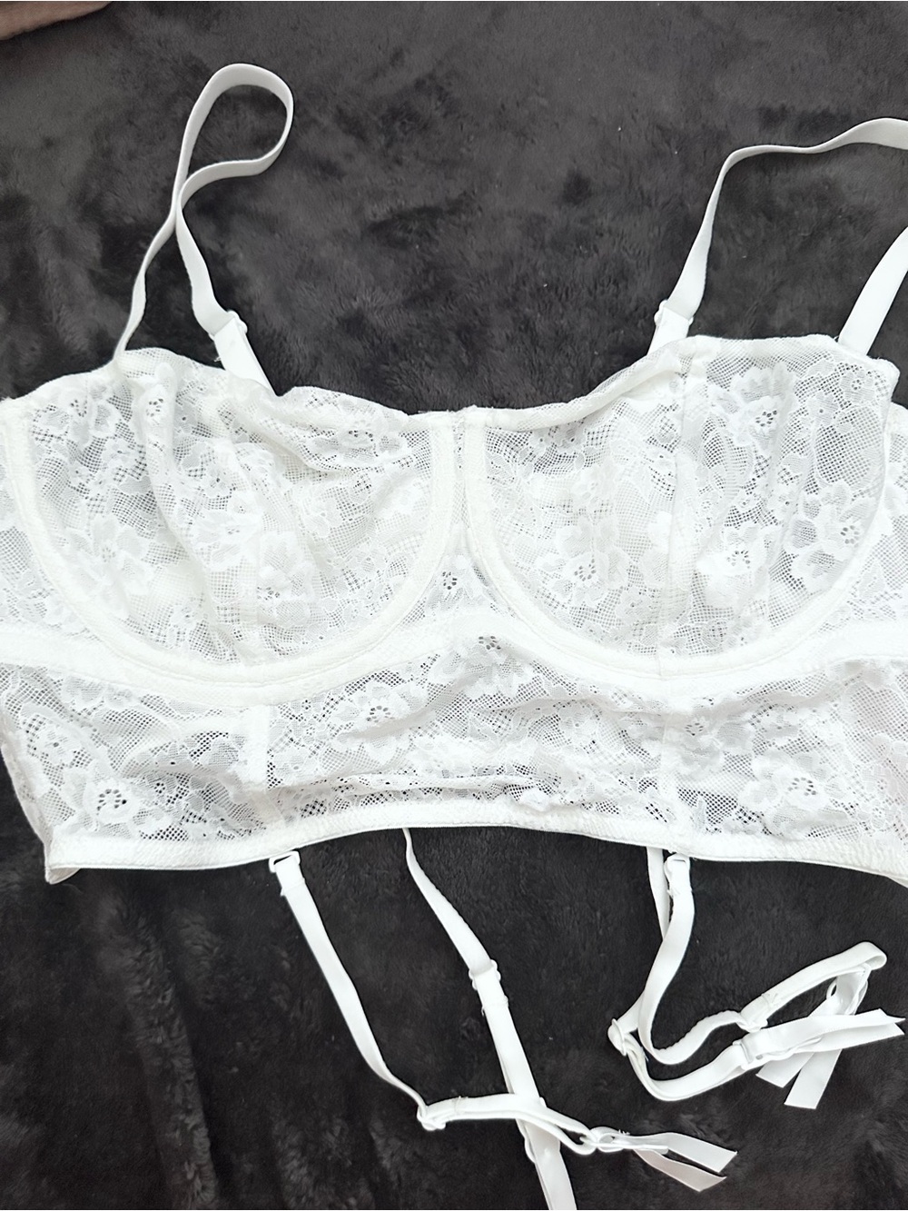 NEW XL White Lace Longline Bustier with Garter Straps - Women Intimates
